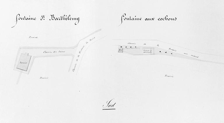 Plan de la Fontaine Saint-Barthélémy et de la Fontaine aux Cochons.