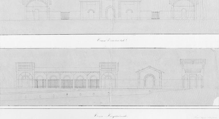 Ville de Melun, abattoirs sur la rive gauche de la Seine : coupe longitudinale.