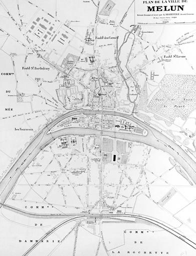 Plan de Melun dressé, dessiné et gravé par A. Degruelle (Paris).