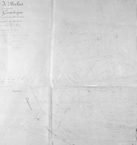 Ville de Melun. Plan géométrique du projet d'ouverture de rues dans la partie du territoire comprise entre la Seine et le chemin de fer de Lyon. Partie gauche du document.