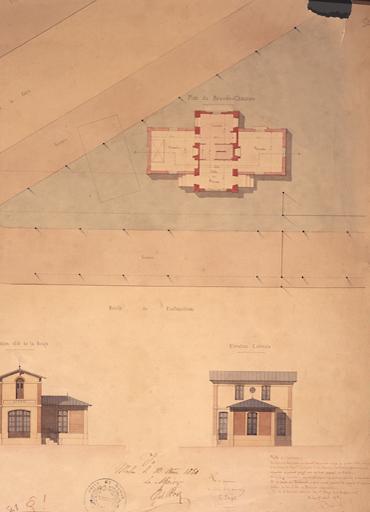 Projet de construction d'un bâtiment d'octroi à la barrière de Fontainebleau : plan et élévations.