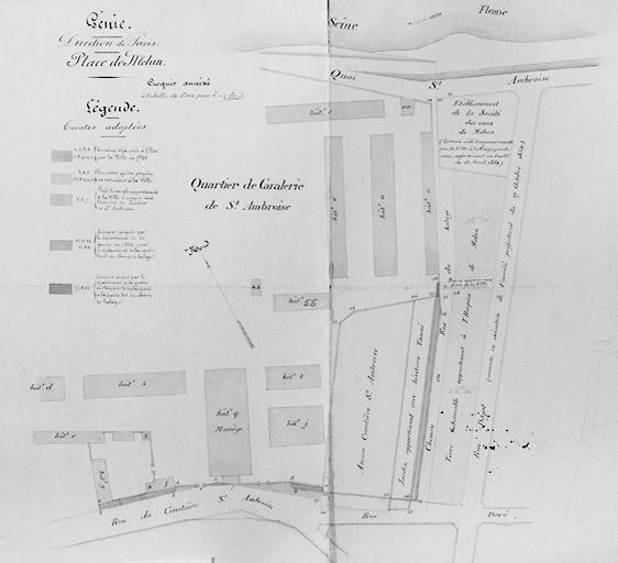 Génie. Direction de Paris. Place de Melun. Quartier de cavalerie Saint-Ambroise. Ech 1 : 1000.