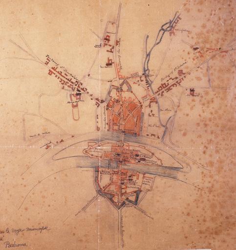 Plan de Melun en 1760, dressé par le voyer municipal Padrona.