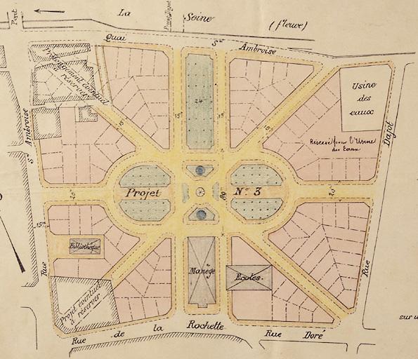 'Ville de Melun. Aménagement et lotissement de l'ancien quartier Augereau. Etude comparative de deux projets. Projet n°3'.