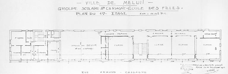 Ecole des filles : plan du premier étage. Ech 1 : 100.