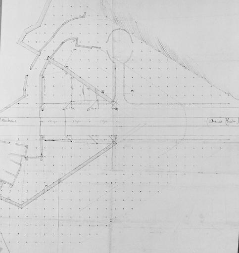 Plan de la porte de Bière (sortie sud de la ville, vers Fontainebleau), peu avant sa destruction en 1768 (avec quelques annotations du XIXe siècle).