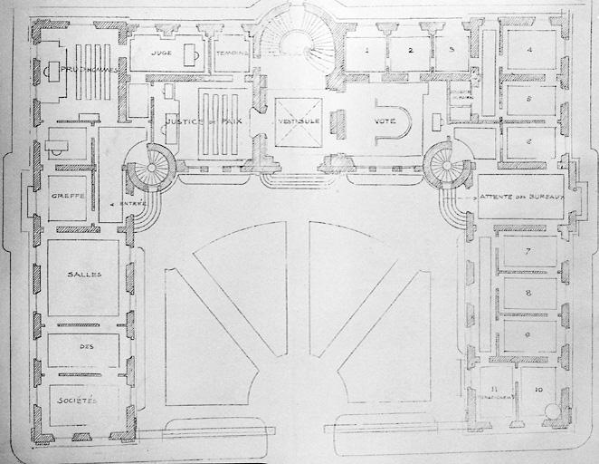 Projet non réalisé d'agrandissement de l'hôtel de ville : plan du rez-de-chaussée.