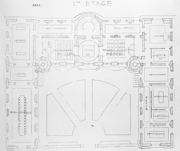 Projet non réalisé d'agrandissement de l'hôtel de ville : plan du premier étage.