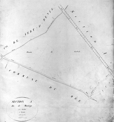 Plan parcellaire de la commune de Melun, levé en 1826 (...) sous la direction de M. Semane géomètre en chef, par M. Portant géomètre de première classe. Section A, dite de Montaigu, 1ere feuille. Echelle 1/2500.