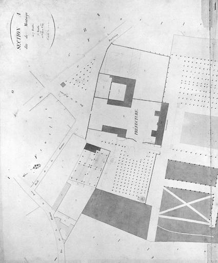 Plan parcellaire de la commune de Melun, levé en 1826 (...) sous la direction de M. Semane géomètre en chef, par M. Portant géomètre de première classe. Section A, dite de Montaigu, 7e feuille, 2eme partie.