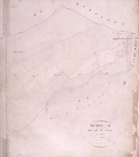 Plan parcellaire de la commune de Melun, levé en 1826 (...) sous la direction de M. Semane géomètre en chef, par M. Portant géomètre de première classe. Section B, dite de Saint-Liesne, 1ere feuille, 2eme partie.