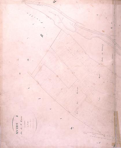 Plan parcellaire de la commune de Melun, levé en 1826 (...) sous la direction de M. Semane géomètre en chef, par M. Portant géomètre de première classe. Section B, dite de Saint-Liesne, 2eme feuille, 2eme partie.