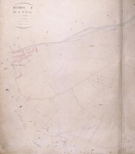 Plan parcellaire de la commune de Melun, levé en 1826 (...) sous la direction de M. Semane géomètre en chef, par M. Portant géomètre de première classe. Section B, dite de Saint-Liesne, 3eme feuille, 1ere partie.