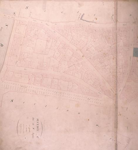 Plan parcellaire de la commune de Melun, levé en 1826 (...) sous la direction de M. Semane géomètre en chef, par M. Portant géomètre de première classe. Section C, dite de Saint-Aspais, 2eme feuille, 1ere partie.