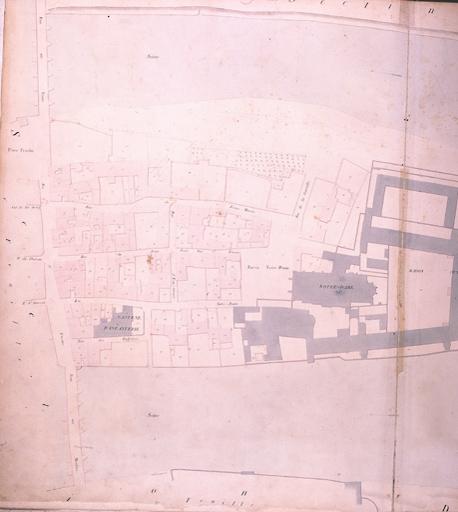 Plan parcellaire de la commune de Melun, levé en 1826 (...) sous la direction de M. Semane géomètre en chef, par M. Portant géomètre de première classe. Section D, dite du sud, 2eme feuille, 1ere partie.