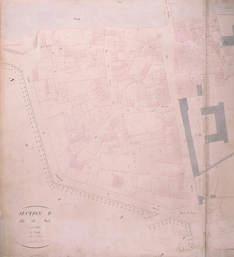 Plan parcellaire de la commune de Melun, levé en 1826 (...) sous la direction de M. Semane géomètre en chef, par M. Portant géomètre de première classe. Section D, dite du sud, 3eme feuille, 1ere partie.