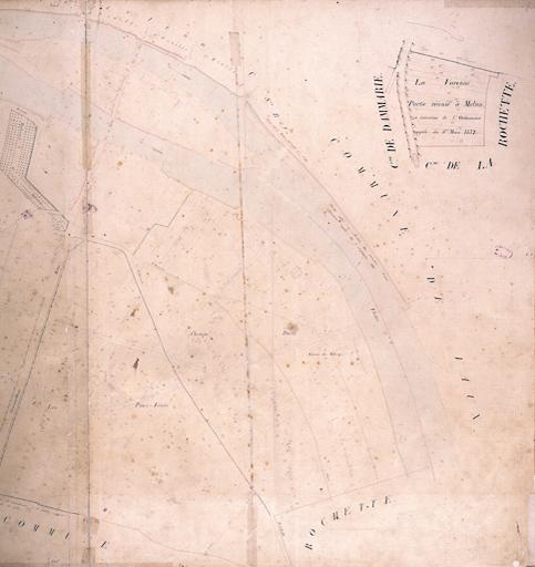 Plan parcellaire de la commune de Melun, levé en 1826 (...) sous la direction de M. Semane géomètre en chef, par M. Portant géomètre de première classe. Section D, dite du sud, 4eme feuille, 2eme partie.