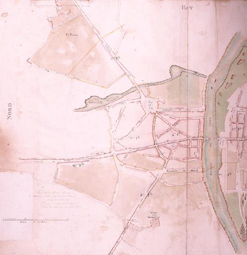 Détail de la planche ouvrant l'atlas des plans d'alignement de 1824 : le quartier Saint-Aspais.