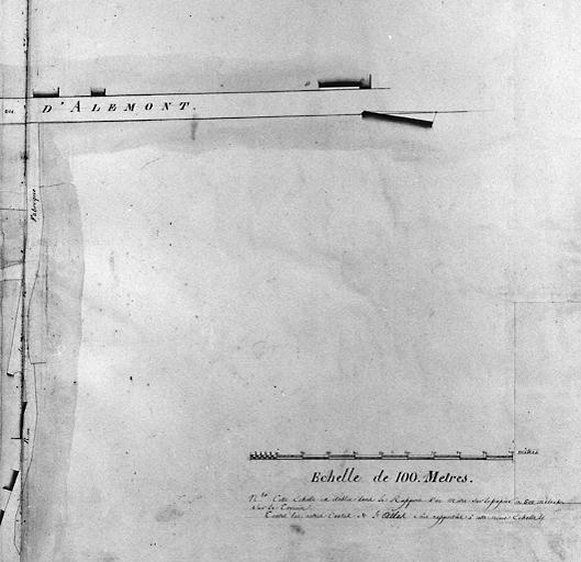 Plan général de la ville et fauxbourgs de Melun pour servir aux alignements, levé conformément à l'arrêté de M. le Préfet du 10 juin 1809 par Cerneau ingénieur vérificateur du cadastre. Première feuille, partie droite. Ech. 1/500e.