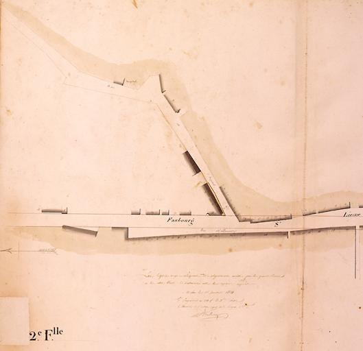 Plan général de la ville et fauxbourgs de Melun pour servir aux alignements, levé conformément à l'arrêté de M. le Préfet du 10 juin 1809 par Cerneau ingénieur vérificateur du cadastre. Deuxième feuille, partie gauche. Ech. 1/500e.