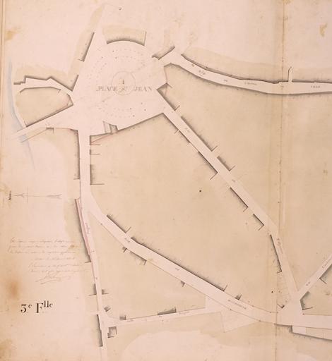 Plan général de la ville et fauxbourgs de Melun pour servir aux alignements, levé conformément à l'arrêté de M. le Préfet du 10 juin 1809 par Cerneau ingénieur vérificateur du cadastre. Troisième feuille, partie gauche. Ech. 1/500e.