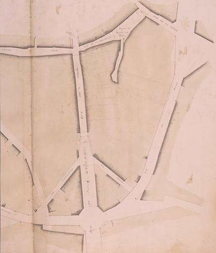 Plan général de la ville et fauxbourgs de Melun pour servir aux alignements, levé conformément à l'arrêté de M. le Préfet du 10 juin 1809 par Cerneau ingénieur vérificateur du cadastre. Troisième feuille, partie droite. Ech. 1/500e.