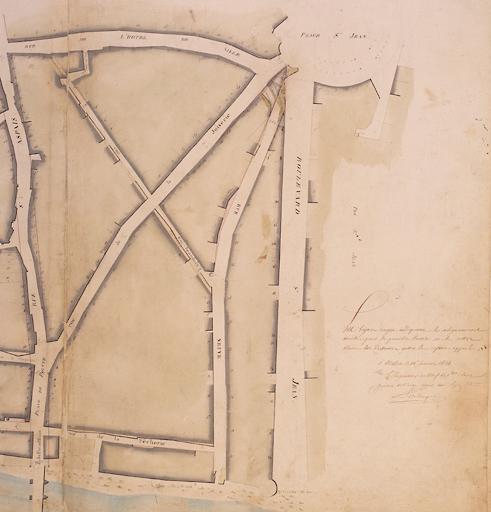 Plan général de la ville et fauxbourgs de Melun pour servir aux alignements, levé conformément à l'arrêté de M. le Préfet du 10 juin 1809 par Cerneau ingénieur vérificateur du cadastre. Quatrième feuille, partie droite. Ech. 1/500e.