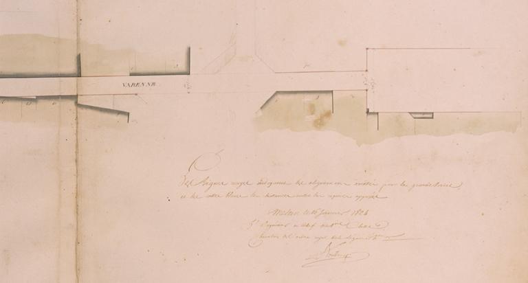 Plan général de la ville et fauxbourgs de Melun pour servir aux alignements, levé conformément à l'arrêté de M. le Préfet du 10 juin 1809 par Cerneau ingénieur vérificateur du cadastre. Sixième feuille, partie droite. Ech. 1/500e.