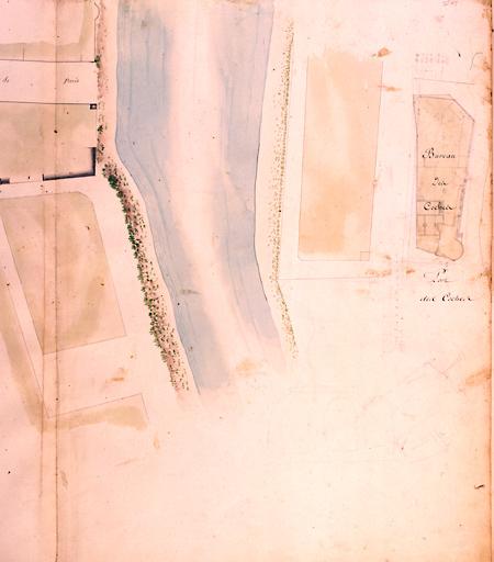 Plan général de la ville et fauxbourgs de Melun pour servir aux alignements, levé conformément à l'arrêté de M. le Préfet du 10 juin 1809 par Cerneau ingénieur vérificateur du cadastre. Septième feuille, partie droite. Ech. 1/500e.