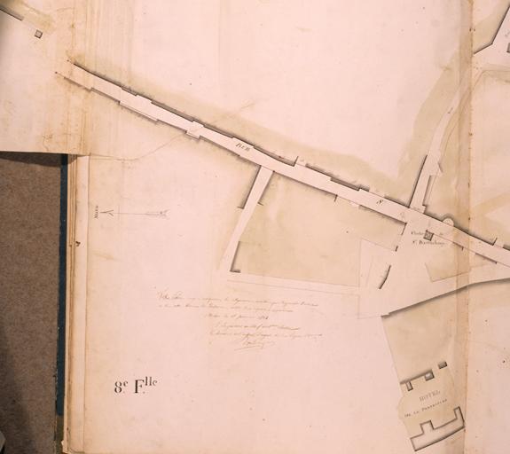 Plan général de la ville et fauxbourgs de Melun pour servir aux alignements, levé conformément à l'arrêté de M. le Préfet du 10 juin 1809 par Cerneau ingénieur vérificateur du cadastre. Huitième feuille, partie gauche. Ech. 1/500e.