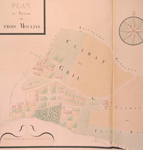 Plan du village de Trois-Moulins : partie gauche.