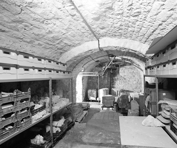 Les caves (dépôt archéologique municipal) : le berceau oriental, vu depuis le sud.