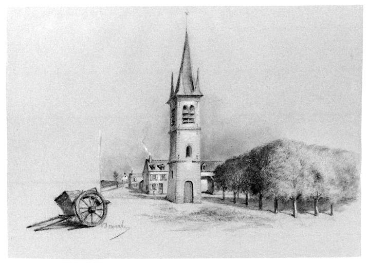 Le clocher Saint-Barthélemy et la place de la Préfecture, dessin, 19e siècle.