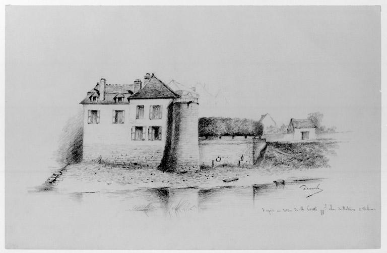 Maison construite sur les fortifications du bord de Seine, dessin, 19e siècle. 'D'après un dessin de Cretté, principal clerc de notaire à Melun'.