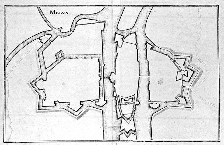 Plan des fortifications de la ville de Melun.