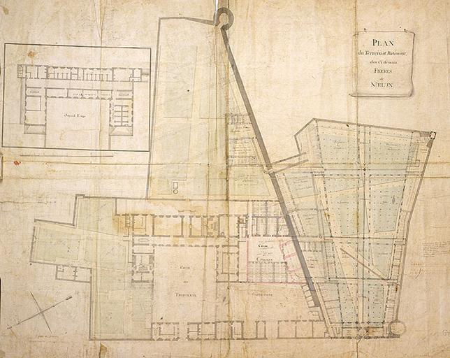 'Plan des terrains et bâtiments des ci devant frères de Melun'. L'ancien couvent abrite alors les tribunaux.