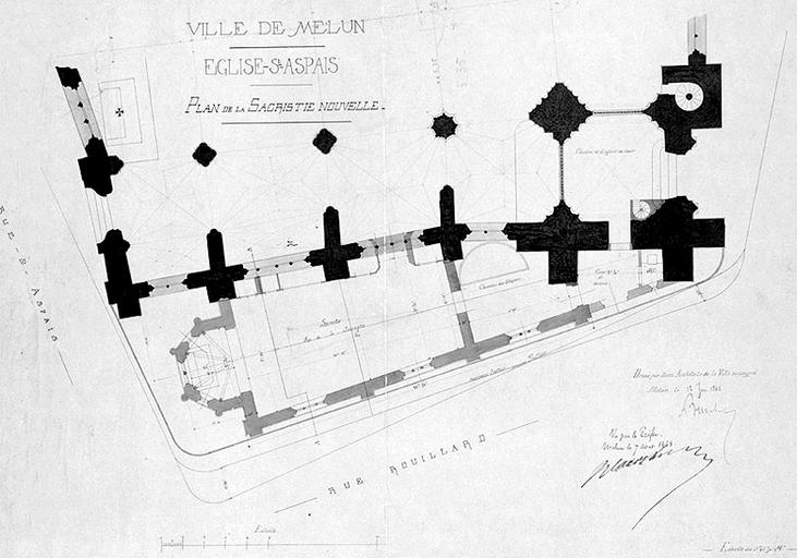 Ville de Melun. Eglise Saint-Aspais. Plan de la sacristie nouvelle. Echelle : 0.01 m.p.m.