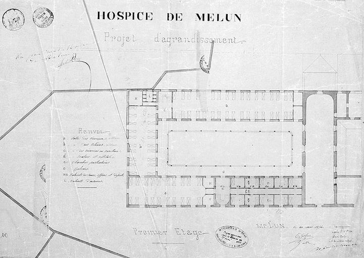 Hospice de Melun, projet d'agrandissement : plan du premier étage.