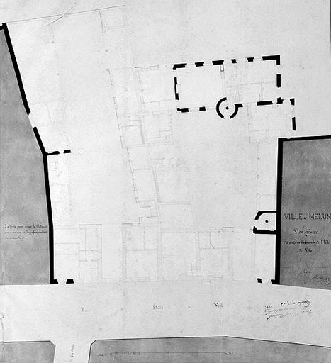 Album de 11 planches : projet d'hôtel de ville. Planche 1 : plan général des anciens bâtiments de l'hôtel de ville.