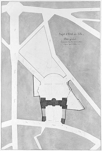 Album de 11 planches : projet d'hôtel de ville. Planche 4 : plan général comprenant tous les terrains restant de l'ancien éperon d'Olibon.