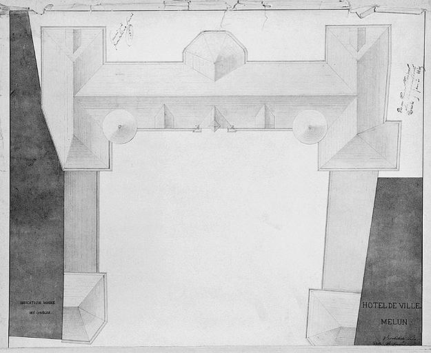 Album de 11 planches : projet d'hôtel de ville. Planche 11 : plan des toitures.