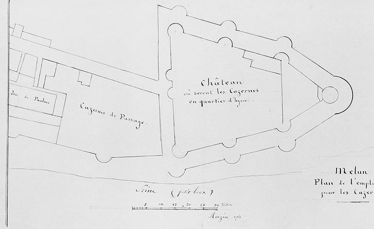 Melun. Plan de l'emplacement pour les cazernes.