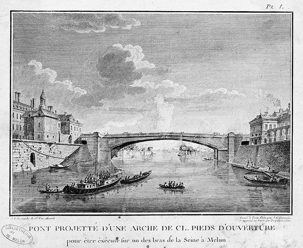 'Pont projetté d'une arche de CL pieds d'ouverture, pour être exécuté sur un des bras de la Seine à Melun.'