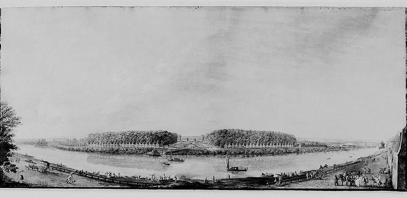 vue du jardin dans l'île, gouache peinte par Louis Nicolas van Blarenberghe en 1774