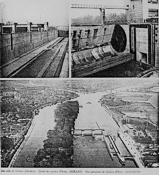 vue générale de l' écluse et détails du sas vide et des portes