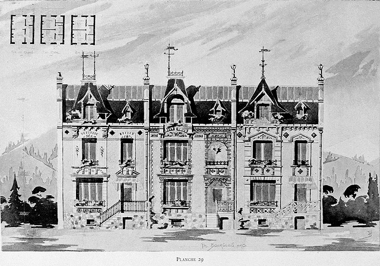 Plan et élévation des maisons.