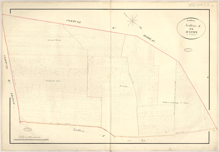 Cadastre napoléonien : Section A de la Justice, 1ère feuille.