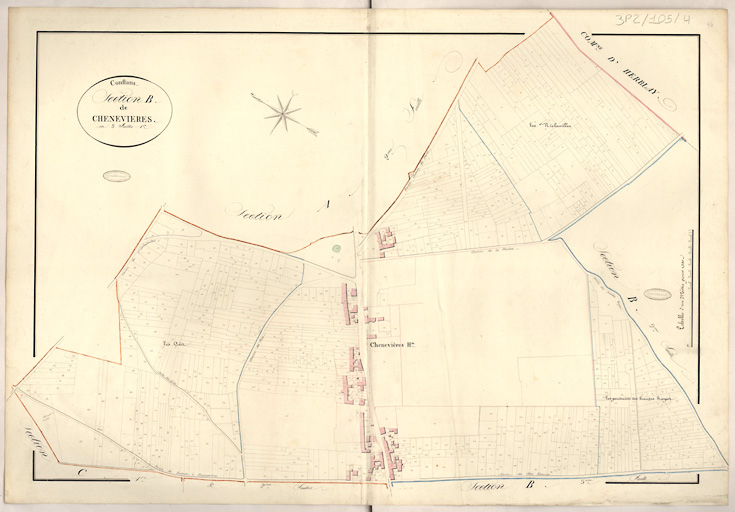 Cadastre napoléonien : Section B de Chennevières, 1ère feuille.