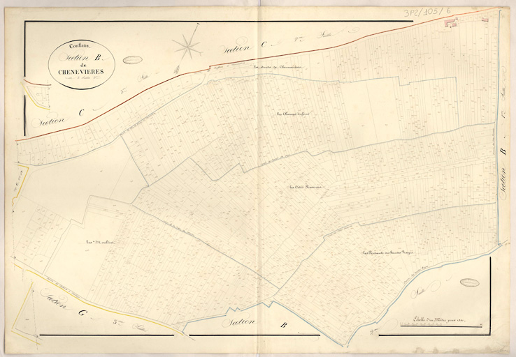 Cadastre napoléonien : Section B de Chennevières, 3e feuille.