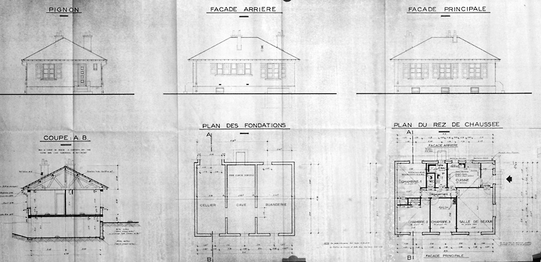 Castors du Rail n°11: élévation, plan et coupe d'un pavillon isolé.